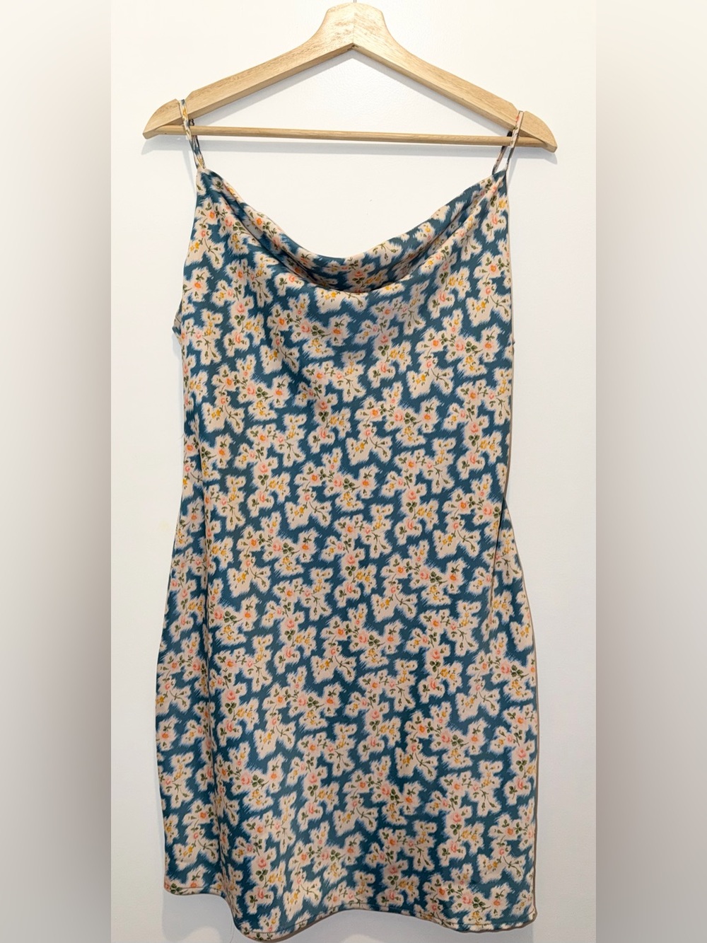 Urban Outfitters Slip Dress Women’s Large Teal Floral Cowl Neck Mini Dress